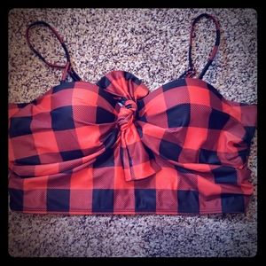 Brand-New size 12 plaid swimsuit top with bow
